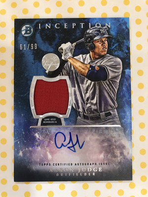 2016 Topps Inception 紐約洋基 Aaron Judge 法官 洋基強打 親筆簽名球衣卡 限量99張