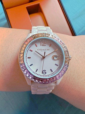 小皮美國代購   COACH 14504020 女士陶瓷錶帶漸變色水晶手錶 腕錶 禮品盒包裝 附購證 買即送禮