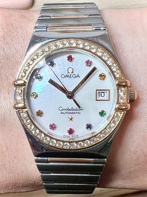 OMEGA 星座系列 (彩虹女神) 自動上鍊機械錶 錶徑27.5mm (母貝面盤、精鋼‑玫瑰金+鑽圈錶款)