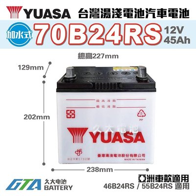 ✚久大電池❚ YUASA 湯淺 70B24RS 加水式 汽車電瓶 TERCEL VIOS 09年9月前WISH 2.0