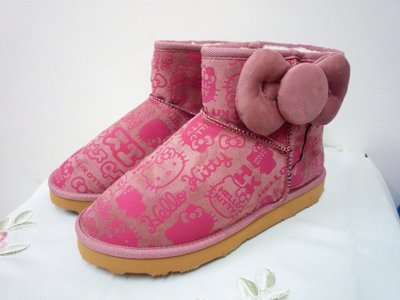 花見雜貨~全新正版造型大蝴蝶結雪靴短靴舒適好穿台灣製粉色款