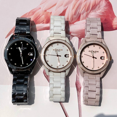 現貨熱銷-COACH 14503264 36mm 陶瓷錶帶石英手錶 女錶 腕錶 購美國代購Outlet專場可團購