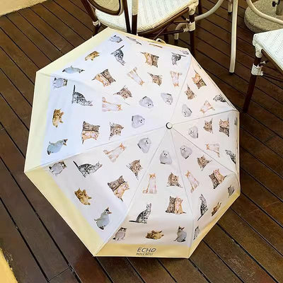 【 優品 】雨傘 折疊傘 貓 貓咪 自動傘 摺疊傘 傘 陽傘 遮陽傘 晴雨傘 防曬傘 UV傘 強力抗風 自動雨傘