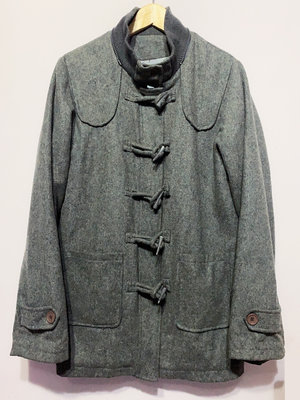 NANA 日本古著 學院風 牛角釦 中長版 35%羊毛 大衣外套 霧灰色