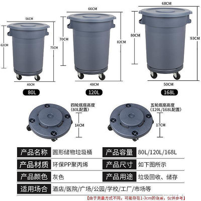 【現貨】熱賣垃圾桶大容量大號商用圓形加厚帶輪子戶外環衛餐飲廚房有蓋儲水桶