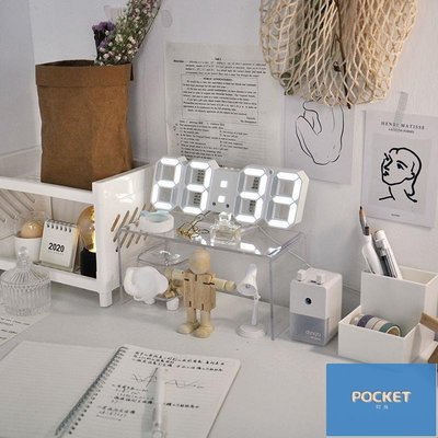 韓國ins簡約數字時鐘發光時間立體時鐘LED電子鬧鐘立體掛鐘裝飾燈