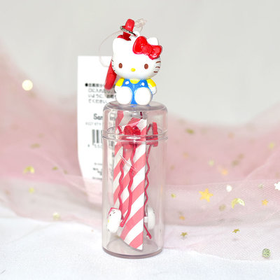 Hello Kitty 髮夾4支 附可愛小偶透明塑膠小瓶 日本正版