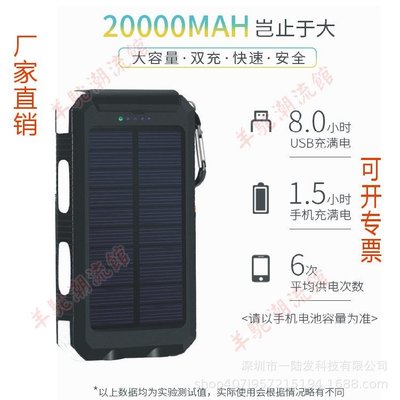 【快速出貨】電商太陽能充電寶20000M超大容量聚合物手機移動電源LOGO