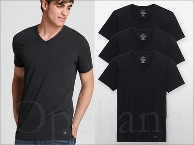Calvin Klein CK卡文克萊V領棉短袖短T內穿外穿皆可黑色三件一組 S M L XL號 愛COACH包包
