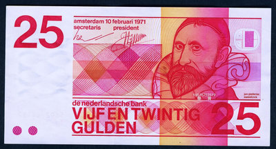 【鑒 寶】（外幣收藏） 荷蘭 1971年版 25盾（作曲家 斯韋林克） 8.5成左右品相 ！針孔 MYZ239