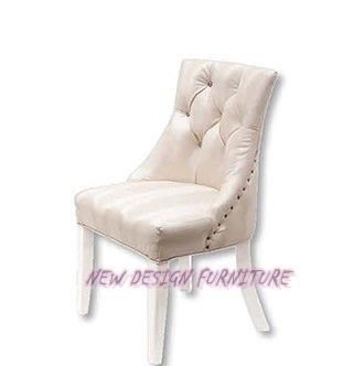 【N D Furniture】台南手作家具-法式實木腳座水鑽白色皮革餐椅/招待椅/化妝椅TL