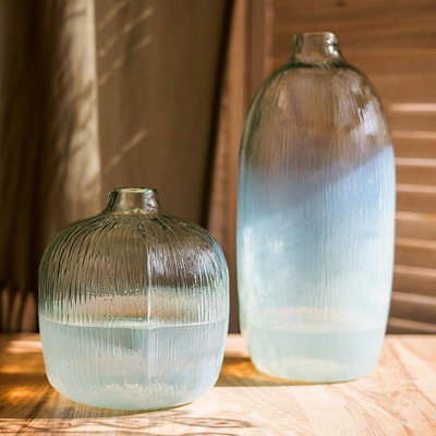 手工玻璃器皿花瓶花器藝術擺件半透明流水紋桌面地面