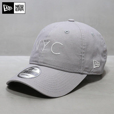 熱款直購#NewEra帽子韓國代購紐亦華軟頂大標NYC鴨舌帽潮牌MLB棒球帽淺灰色