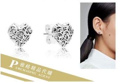 雅格時尚精品代購PANDORA 潘朵拉 純銀新款漩渦浪漫愛心耳環 925純銀 CHARMS 美國代購