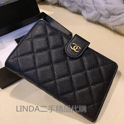 LINDA二手精品代購 CHANEL 香奈兒 LOGO 荔枝紋/羊皮 香奈兒中夾 A48667 錢包 手拿包 小號