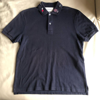 [品味人生2]保證正品 GUCCI 深藍色 特殊領 短袖POLO衫 SIZE M 也適合S