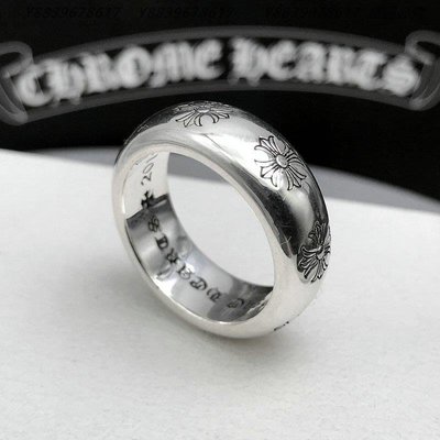 Chrome Hearts克羅心個性十字架純銀戒指潮男女食指情侶復古泰銀十字花戒指環