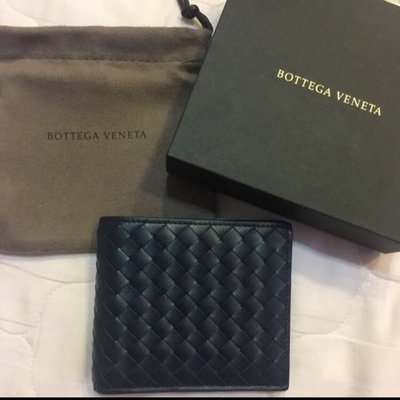 二手極新 頂級牛皮 Bottega Veneta 8卡短夾 深藍短夾