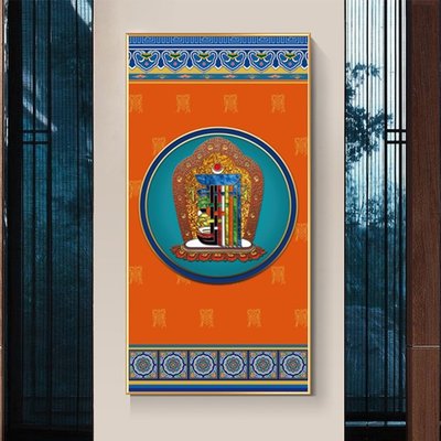 藏式玄關掛畫十相自在背景墻唐卡裝飾畫客廳佛堂藏族吉祥八寶壁畫