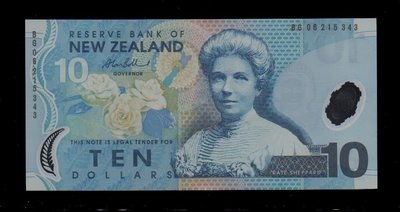 【低價外鈔】 紐西蘭 2006年 10Dollars 紐幣 塑膠鈔一枚，山藍鴨圖案，絕版少見~特價中~