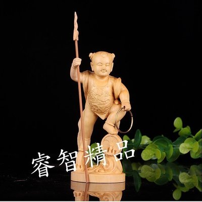 和風美物 三太子 李哪吒 太子爺 中壇元帥 木雕擺件 黃楊木（GA-5150）