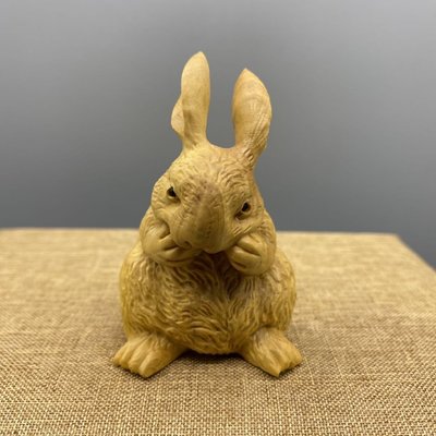 陶雲尚 黃楊木雕創意動物雕刻工藝品禮品可愛兔子擺件家居風水裝飾小擺件 nx