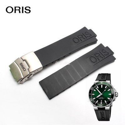 豪利時手錶帶男ORIS潛百年老店水系列733橡膠錶鍊凸口硅膠錶帶防水24*11mm