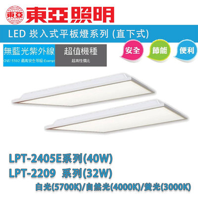 東亞 2X2 LED 直下式 平板燈 全電壓 32W(LPT-2209) / 40W(LPT-2405E) 白光 自然光 黃光