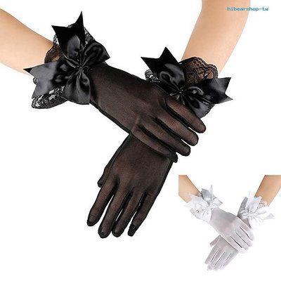 [HIBE] 新娘婚紗禮服手套短版網紗蕾絲花邊蝴蝶結表演手套