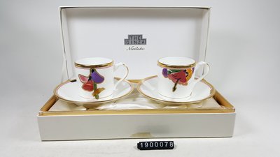 THE GINZA&amp;Noritake聯名咖啡對杯-花卉圖案燙金邊 紙盒裝 - 1900078
