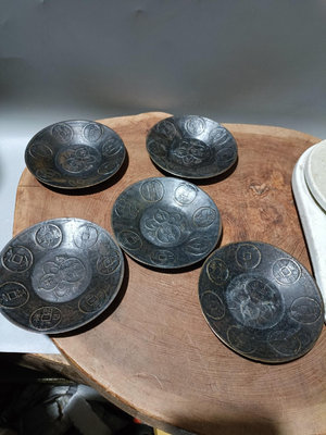 日本回流銅器古董昭和四年老銅茶托杯托銅托，銅錢樣式銅錢茶托。