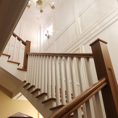實木美式樓梯紅橡木扶手踏步板上海別墅復式家用旋轉全屋B01