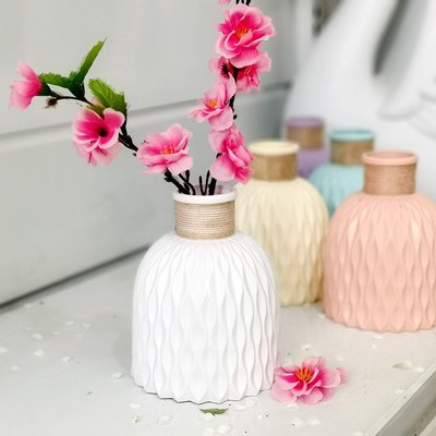 北歐ins風水波紋塑料花瓶 仿陶瓷塑料插花容器 客廳擺件花盆花籃