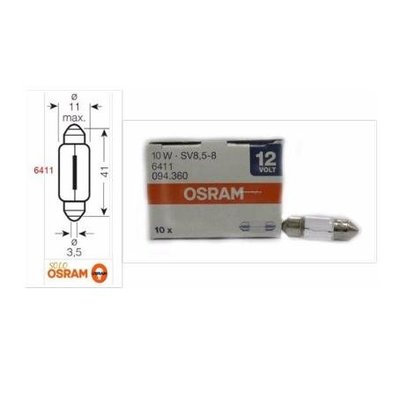 含稅 德國 歐司朗 OSRAM 雙尖燈泡 6411 12V 10W 11x41mm 室內燈泡 牌照燈泡 1顆