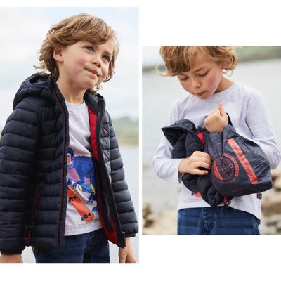 Miolla 英國品牌Joules Kids 兒童淡藍彩條拼色柔軟輕量防風防雨保暖外套