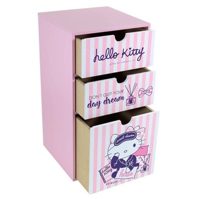 正版授權 三麗鷗 HELLO KITTY 凱蒂貓 粉紅直式三抽盒 抽屜盒 直式盒 收納盒 置物盒 桌上盒