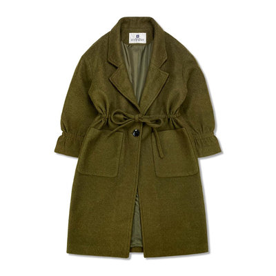 [稀有品] Givenchy 紀梵希 深橄欖綠色 女生100%純羊毛單顆釦腰帶長版大衣 時髦長袍 日本製 一般L號