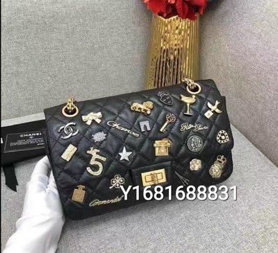 專櫃正品 香奈兒 CHANEL 2.55 小號 限量徽章款 黑色 牛皮 金鏈（ 全新絕版品！值得收藏 ）