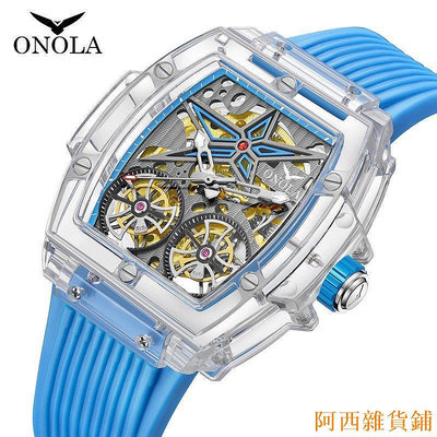 阿西雜貨鋪正品 ONOLA 品牌手錶 6828 雙飛輪全自動機械手錶 矽膠帶3ATM防水 夜光 男士手錶