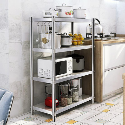 不銹鋼廚房置物架多層落地式家用微波爐烤箱儲物可移動收納架子