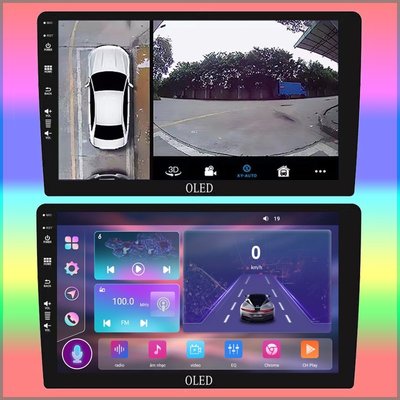 【熱賣精選】OLED汽車安卓大屏通用導航一體機8核4G2G 32G帶360全景播放器