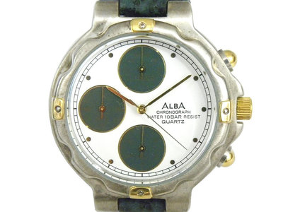 [專業] 三眼錶 [ALBA X003] 精工副廠-雅柏三眼賽車錶[白面+綠三眼]簡約計設/時尚/軍錶