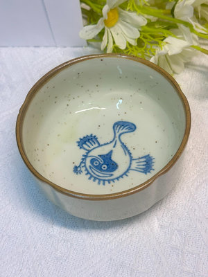 日本制 手繪風格 燈籠魚 安康魚圖案小碗
