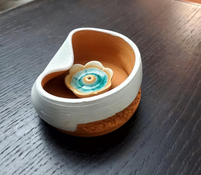 日本回流香爐香插兩件套柴燒陶胎兒的全品沒有使用痕跡原包