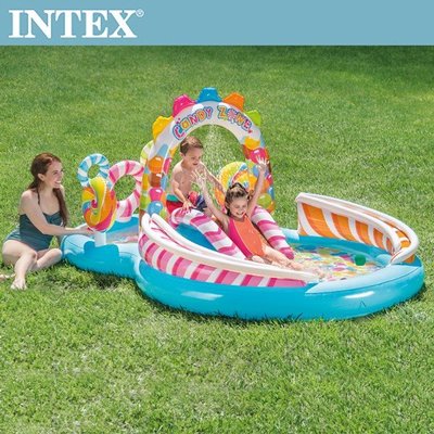 【INTEX】糖果屋戲水游泳池滑水道295x191x130cm(374L)適用3歲+ 15120360(57149)