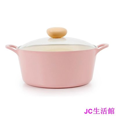 [韓國 NEOFLAM RETRO] 復古粉嫩 (22CM) 陶瓷不沾燉鍋 (2.8 L) + 玻璃鍋蓋 公主-雙喜生活