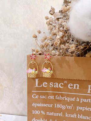 廠家直銷#Les Nereides 法國琺瑯釉首飾品 田園花籃花朵花簇 鑲鉆耳環耳釘耳夾 可愛氣質