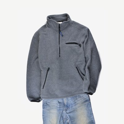 已售出L.L Bean Fleece Pullover 刷毛 灰 L 素面 口袋 中層衣 罩衫 戶外高領  SNAP-T