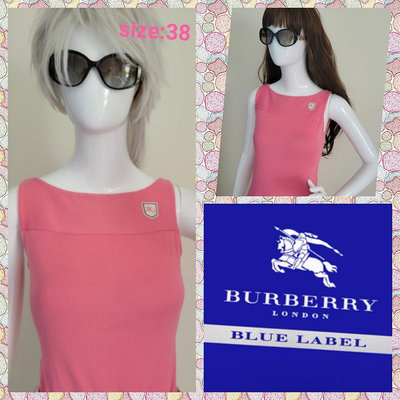 Burberry 💗日系藍標粉色船領logo無袖上衣，38號（S,M號）
