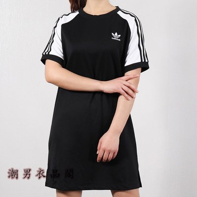 潮男衣品閣 ＾ Adidas 愛迪達 三葉草 阿迪達斯 連衣裙女2020夏季新款長款寬鬆大碼短袖T恤運動風106712